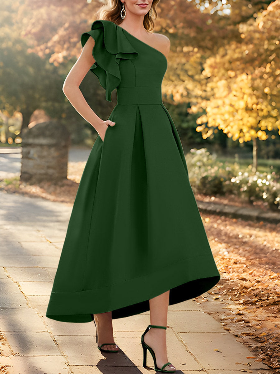 One Shoulder Asymmetrical A Line Dress for the Mother of the Bride Sleeveless with Ruffles