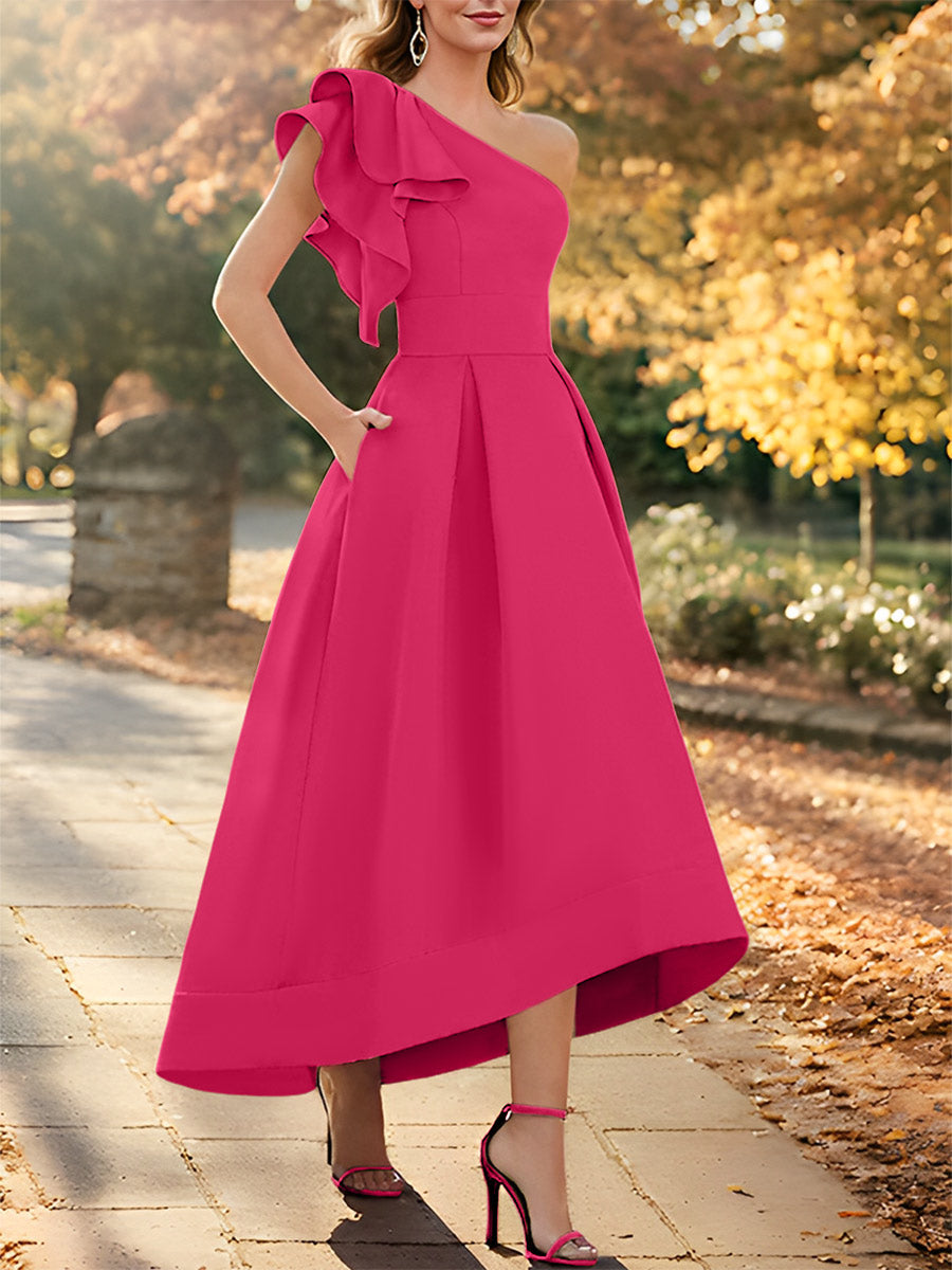 One Shoulder Asymmetrical A Line Dress for the Mother of the Bride Sleeveless with Ruffles