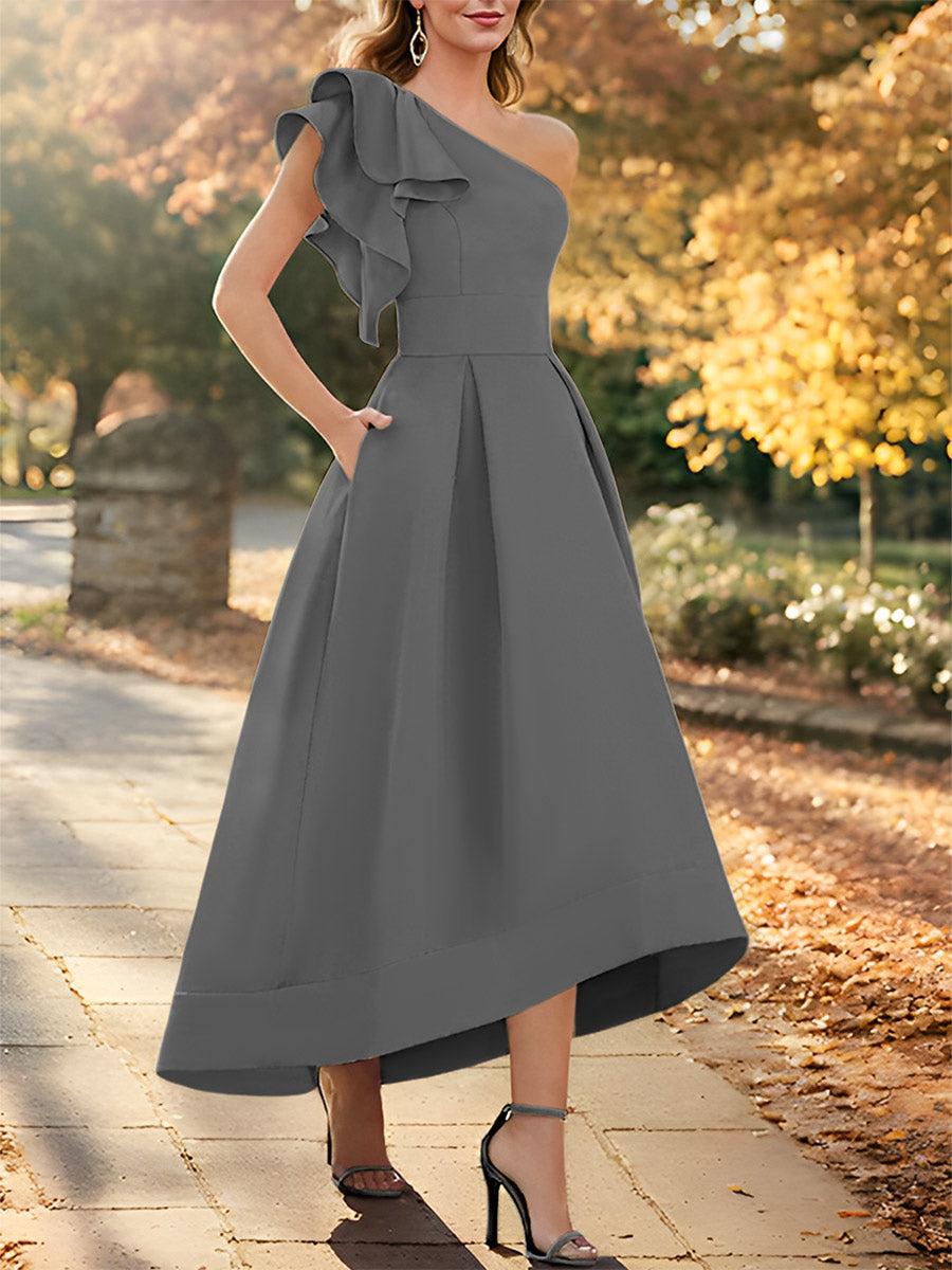 One Shoulder Asymmetrical A Line Dress for the Mother of the Bride Sleeveless with Ruffles