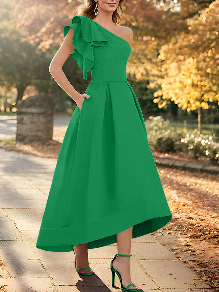 One Shoulder Asymmetrical A Line Dress for the Mother of the Bride Sleeveless with Ruffles