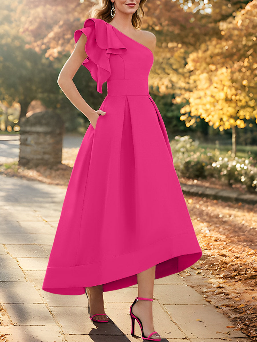 One Shoulder Asymmetrical A Line Dress for the Mother of the Bride Sleeveless with Ruffles