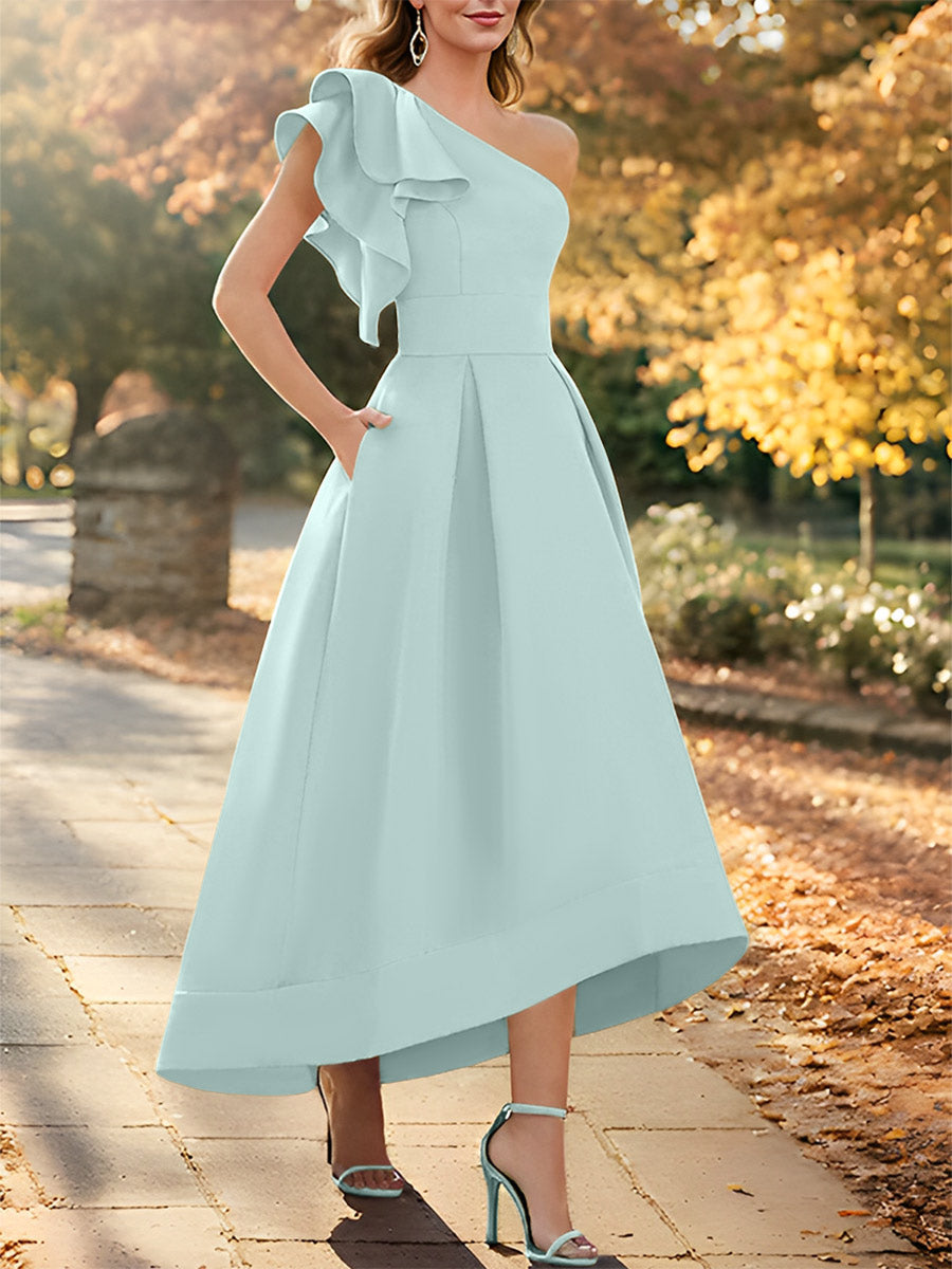 One Shoulder Asymmetrical A Line Dress for the Mother of the Bride Sleeveless with Ruffles