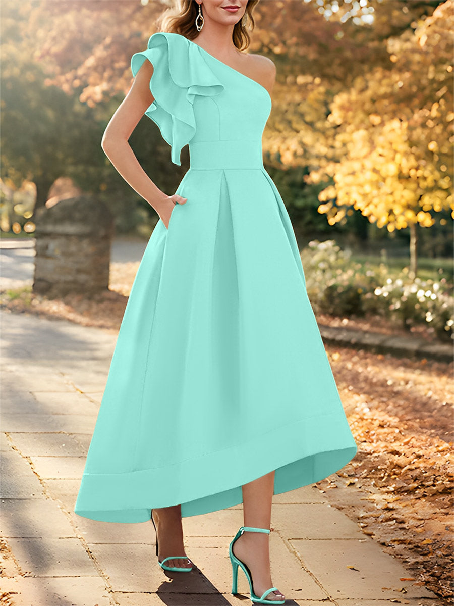 One Shoulder Asymmetrical A Line Dress for the Mother of the Bride Sleeveless with Ruffles