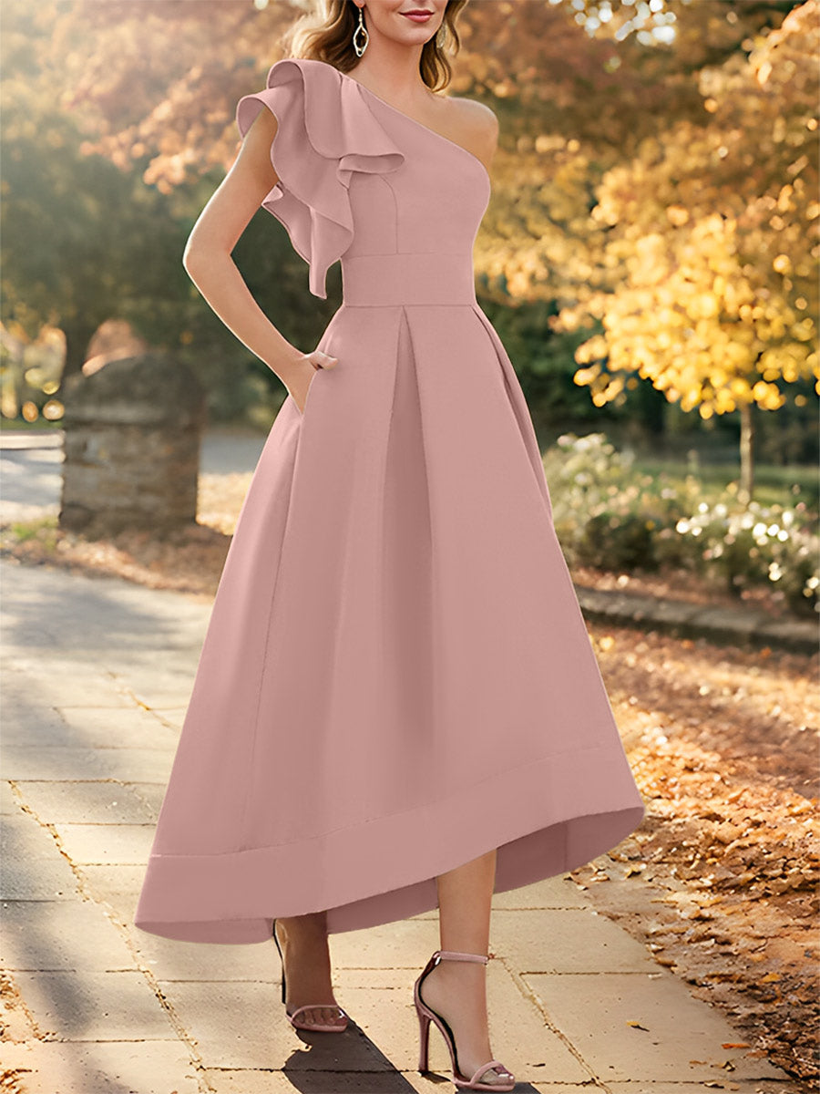 One Shoulder Asymmetrical A Line Dress for the Mother of the Bride Sleeveless with Ruffles