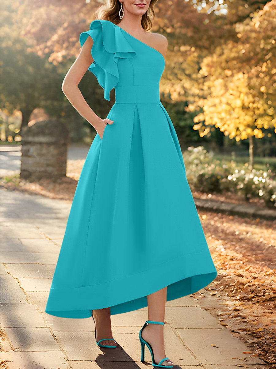 One Shoulder Asymmetrical A Line Dress for the Mother of the Bride Sleeveless with Ruffles