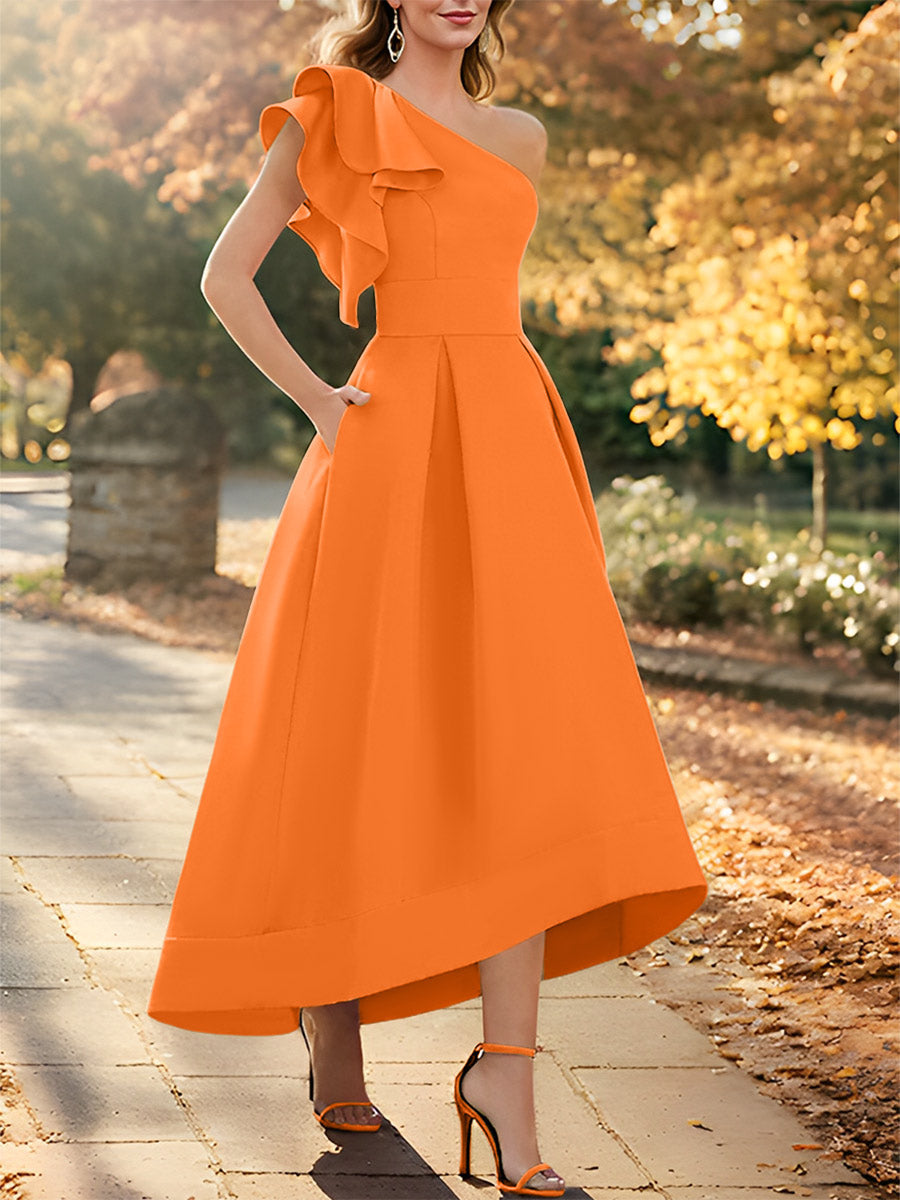 One Shoulder Asymmetrical A Line Dress for the Mother of the Bride Sleeveless with Ruffles