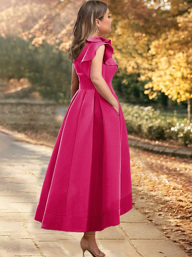 One Shoulder Asymmetrical A Line Dress for the Mother of the Bride Sleeveless with Ruffles