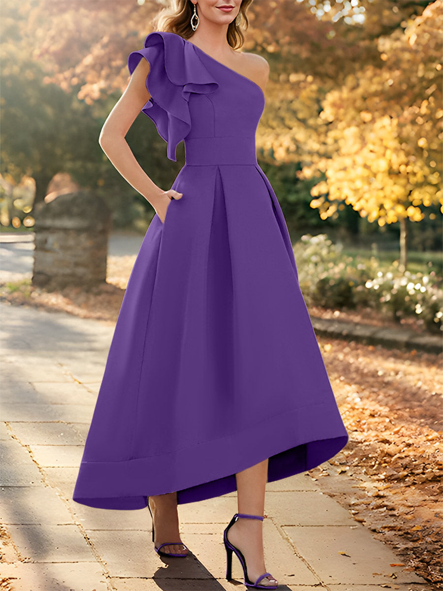 One Shoulder Asymmetrical A Line Dress for the Mother of the Bride Sleeveless with Ruffles