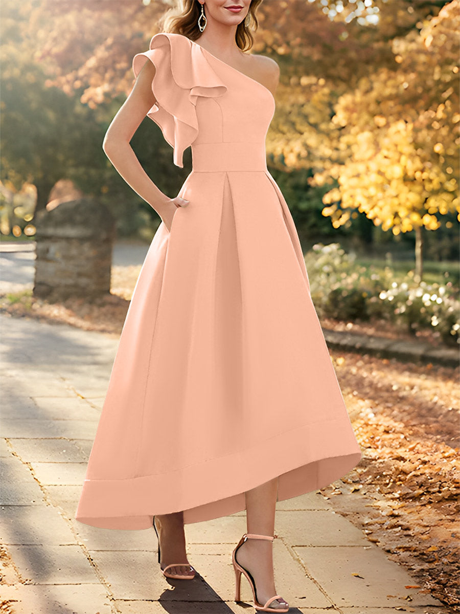 One Shoulder Asymmetrical A Line Dress for the Mother of the Bride Sleeveless with Ruffles