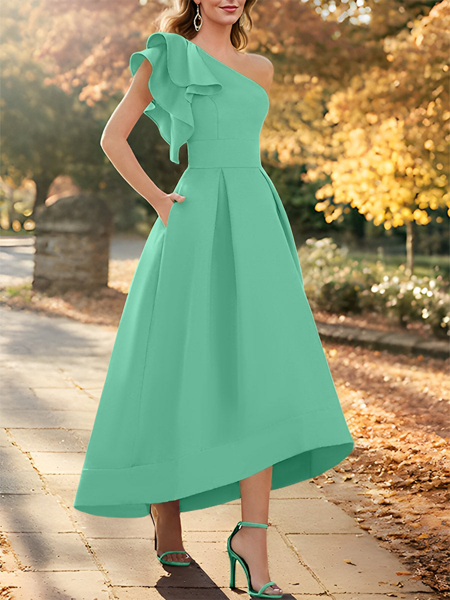 One Shoulder Asymmetrical A Line Dress for the Mother of the Bride Sleeveless with Ruffles