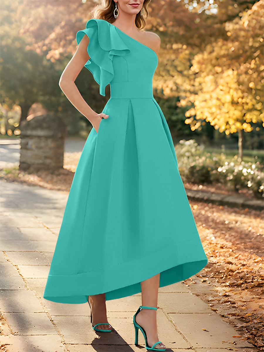 One Shoulder Asymmetrical A Line Dress for the Mother of the Bride Sleeveless with Ruffles