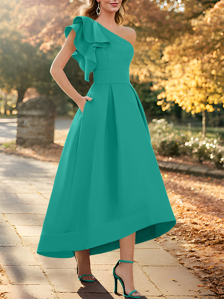 One Shoulder Asymmetrical A Line Dress for the Mother of the Bride Sleeveless with Ruffles