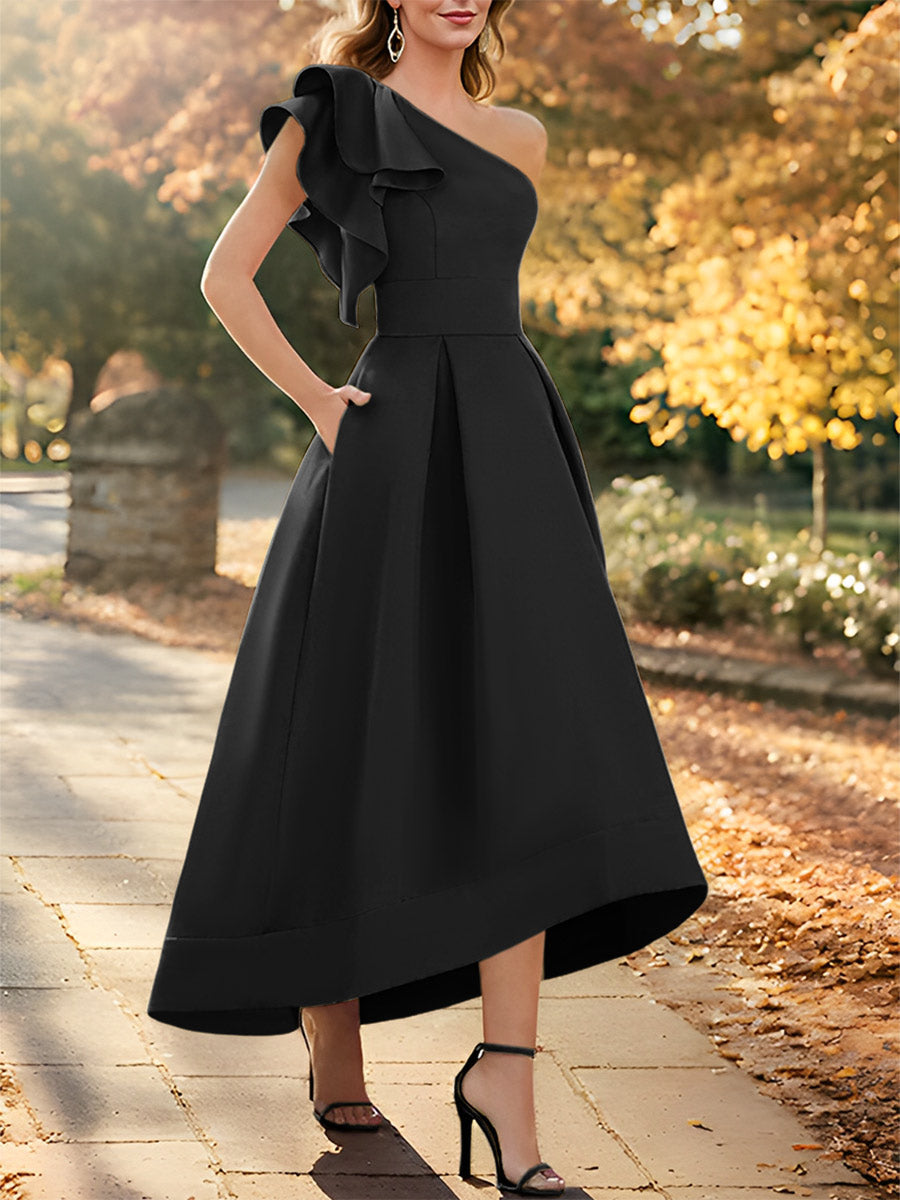 One Shoulder Asymmetrical A Line Dress for the Mother of the Bride Sleeveless with Ruffles
