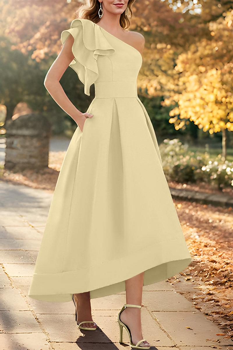 One Shoulder Asymmetrical A Line Dress for the Mother of the Bride Sleeveless with Ruffles