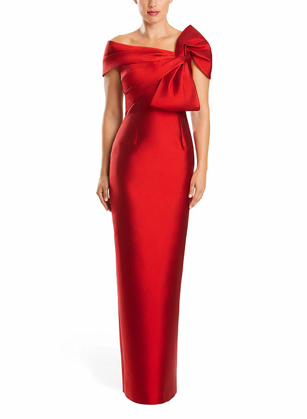 One Shoulder Long Mother of the Bride Gown with Bow in Sheath Column Style
