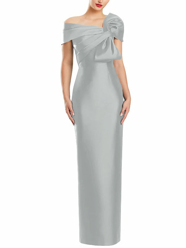 One Shoulder Long Mother of the Bride Gown with Bow in Sheath Column Style