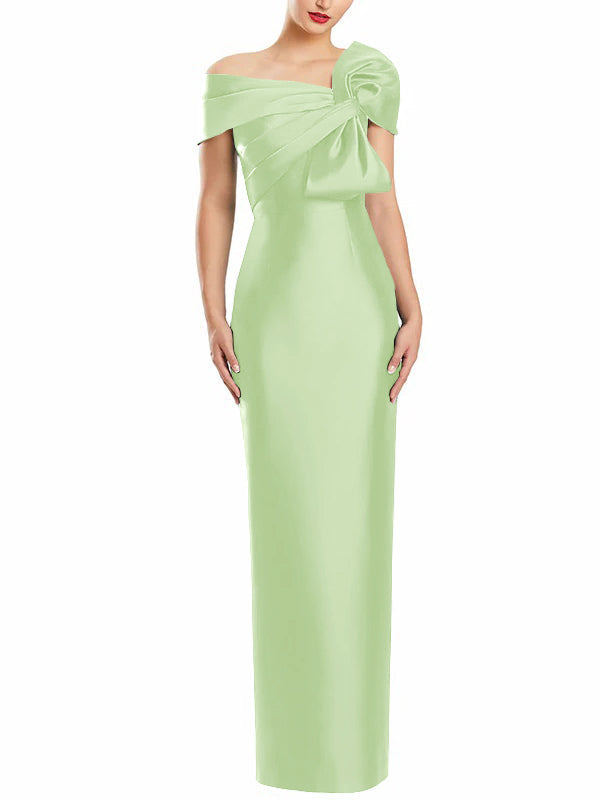 One Shoulder Long Mother of the Bride Gown with Bow in Sheath Column Style