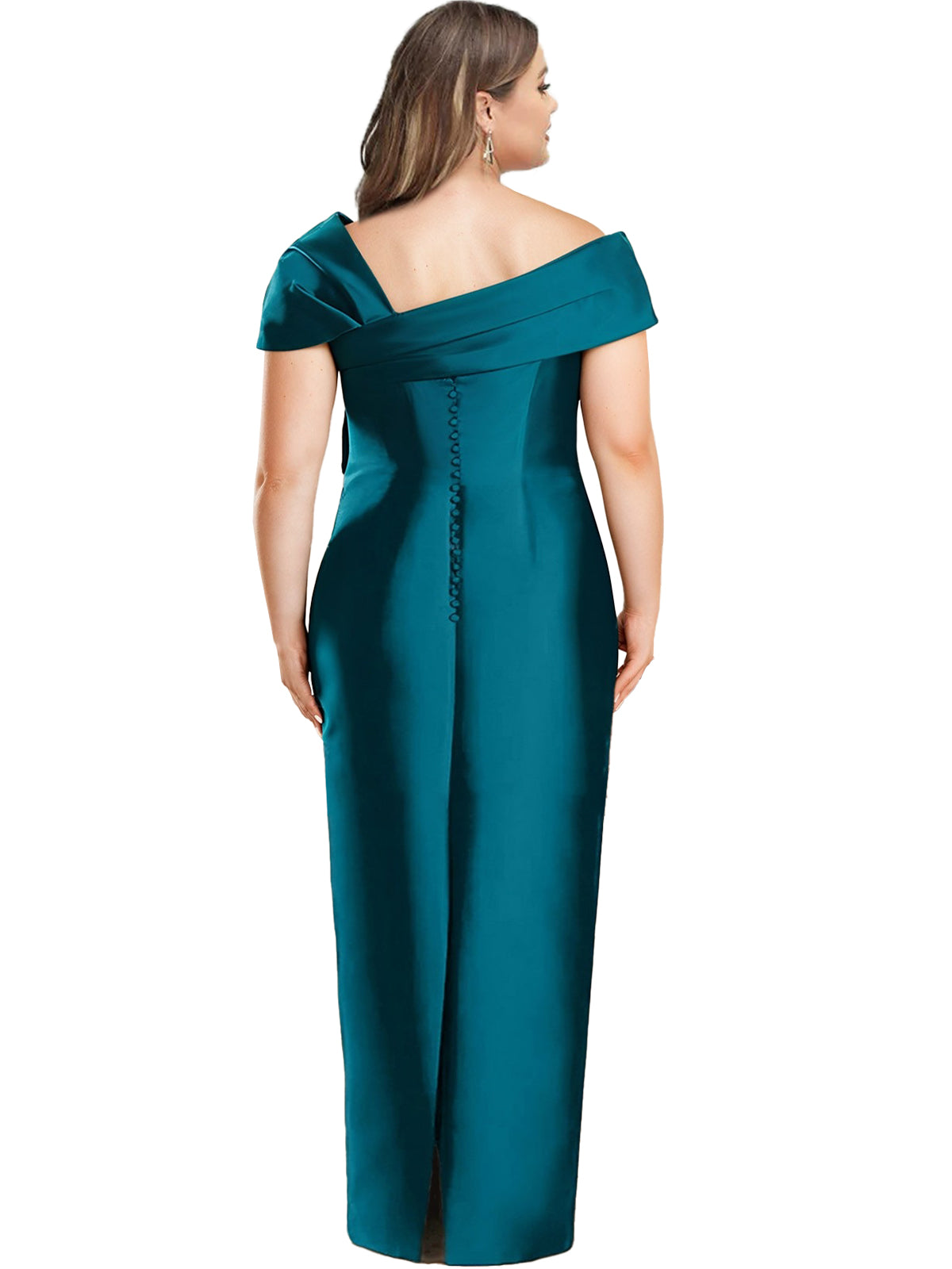 One Shoulder Long Mother of the Bride Gown with Bow in Sheath Column Style