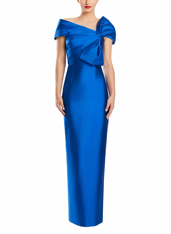 One Shoulder Long Mother of the Bride Gown with Bow in Sheath Column Style