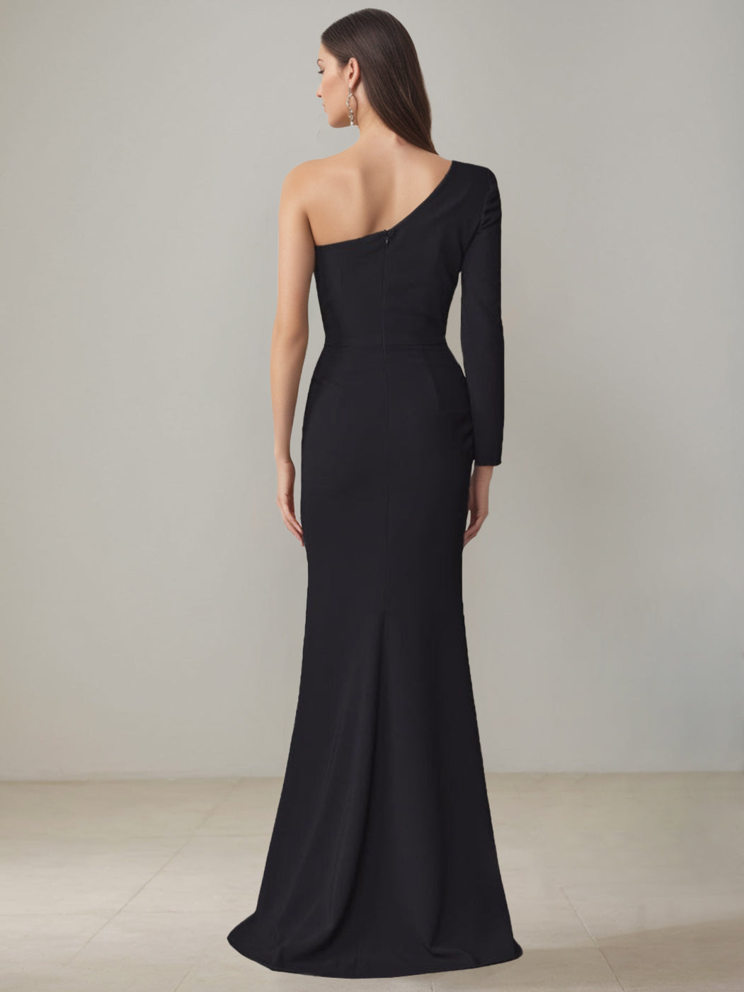 One Shoulder Long Mother of the Bride Gown with Side Split and Bowknot