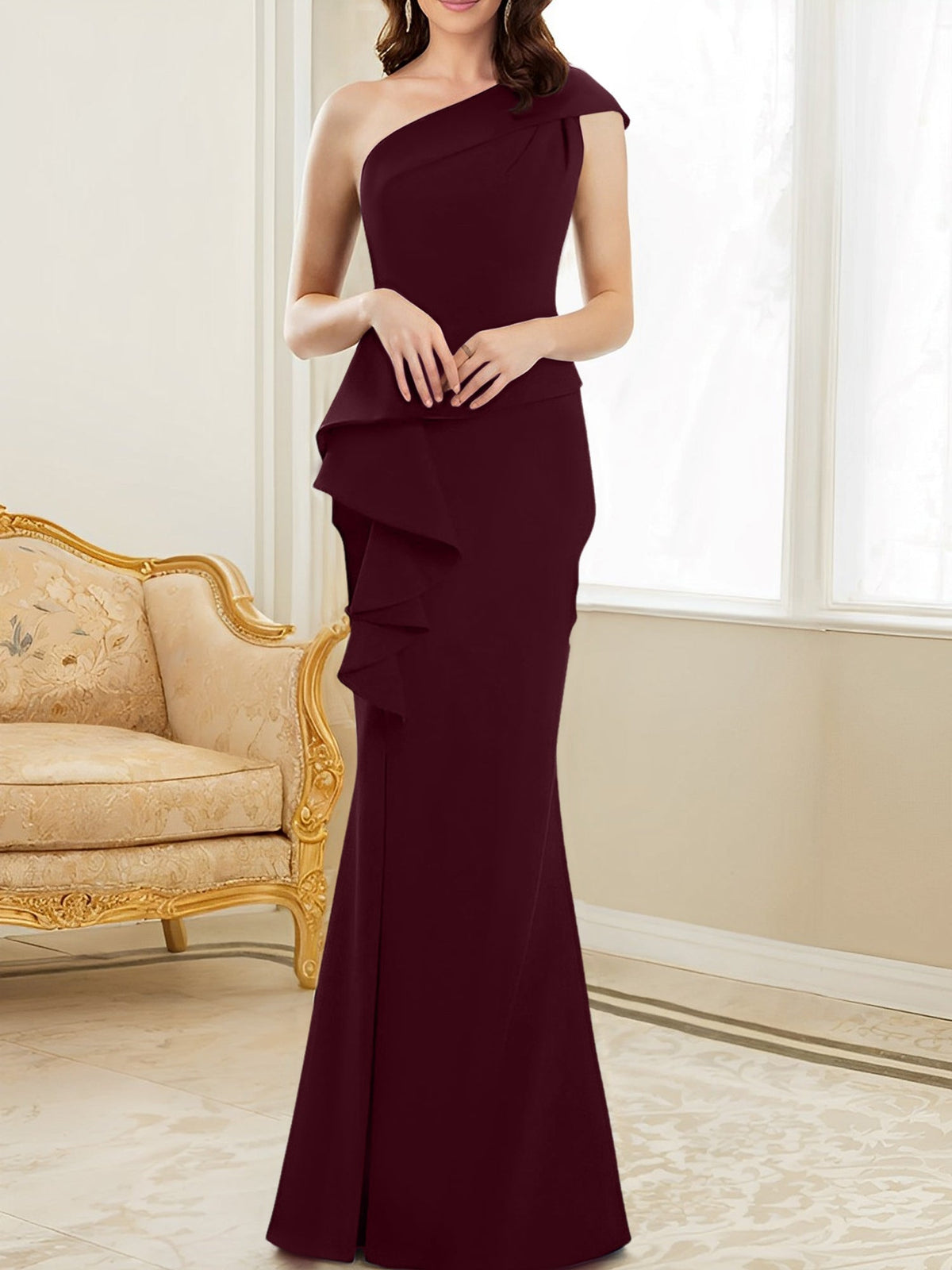 One Shoulder Long Trumpet Mermaid Gown for the Mother of the Bride