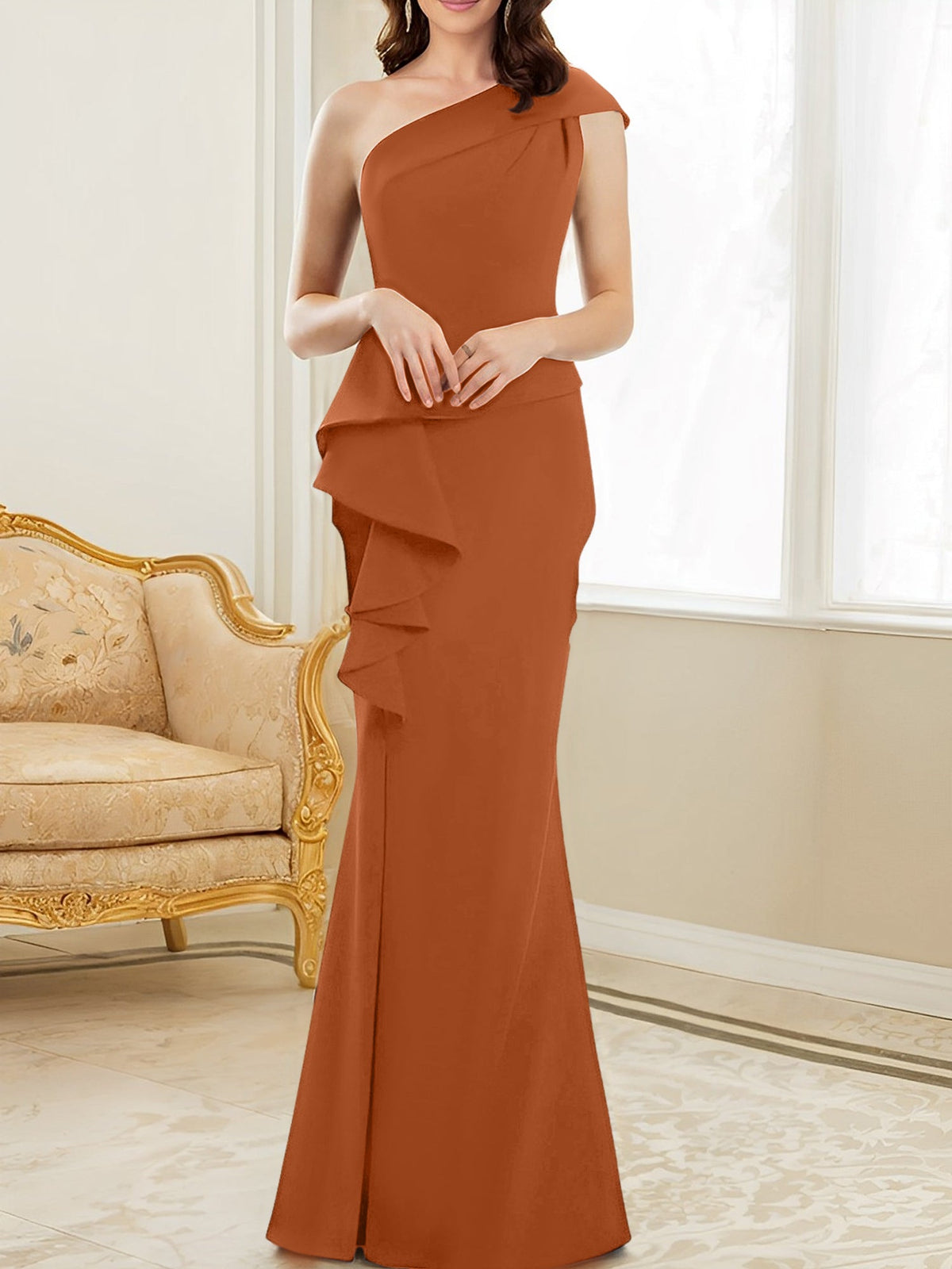 One Shoulder Long Trumpet Mermaid Gown for the Mother of the Bride