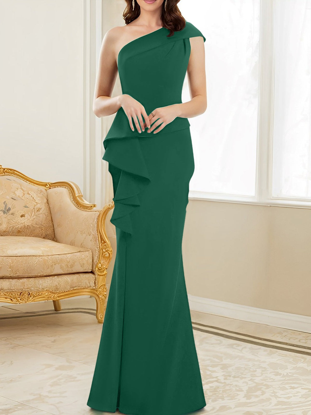 One Shoulder Long Trumpet Mermaid Gown for the Mother of the Bride
