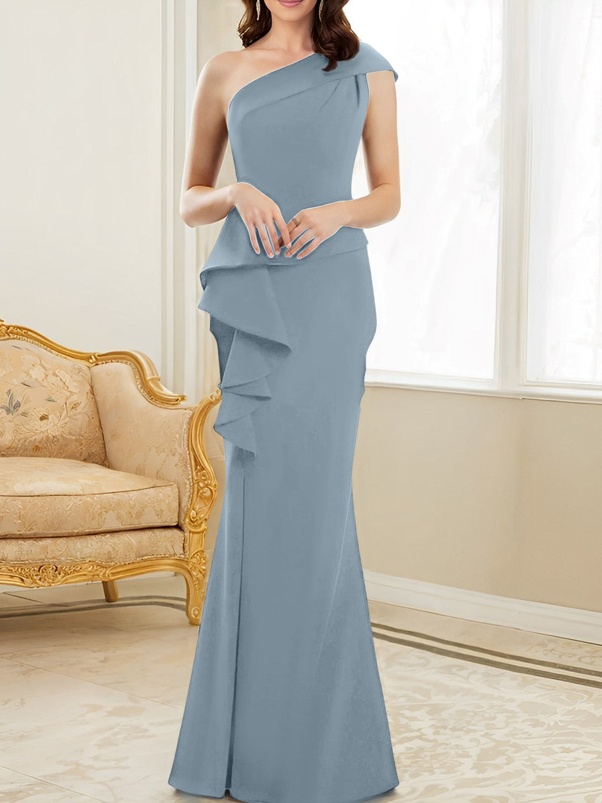 One Shoulder Long Trumpet Mermaid Gown for the Mother of the Bride