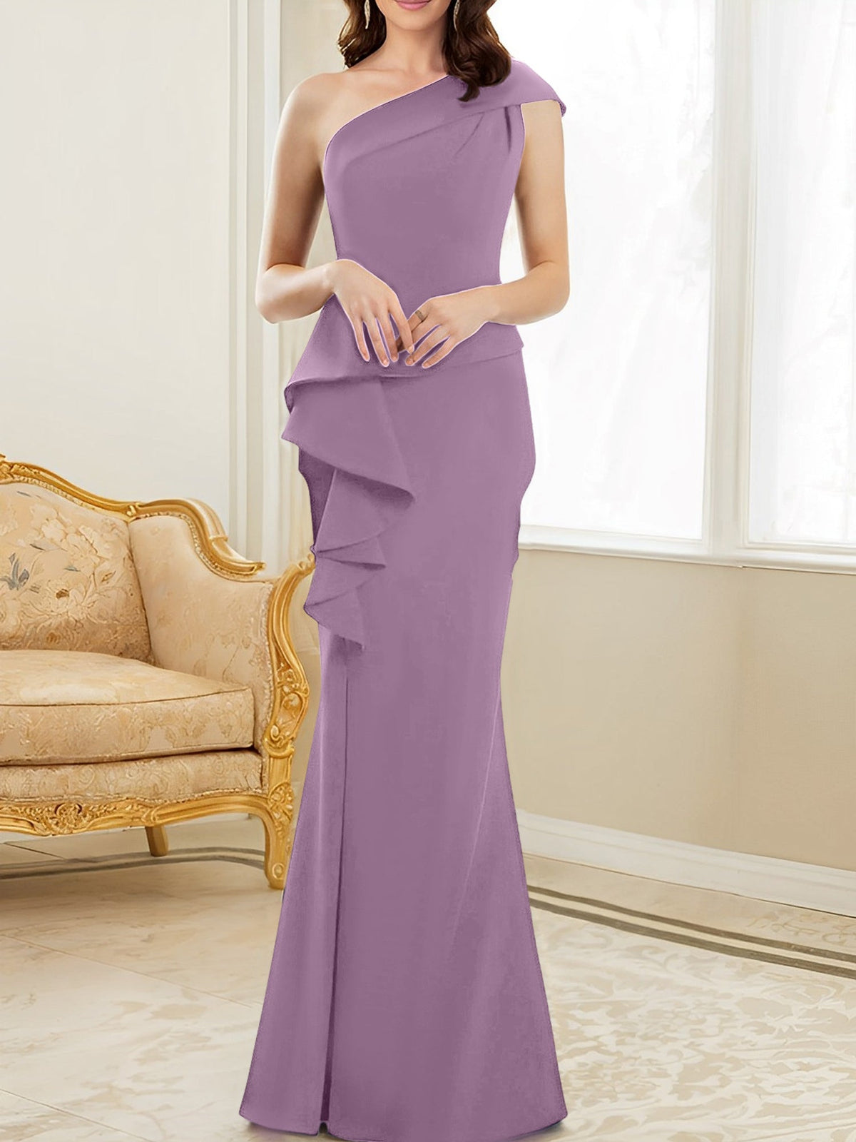 One Shoulder Long Trumpet Mermaid Gown for the Mother of the Bride