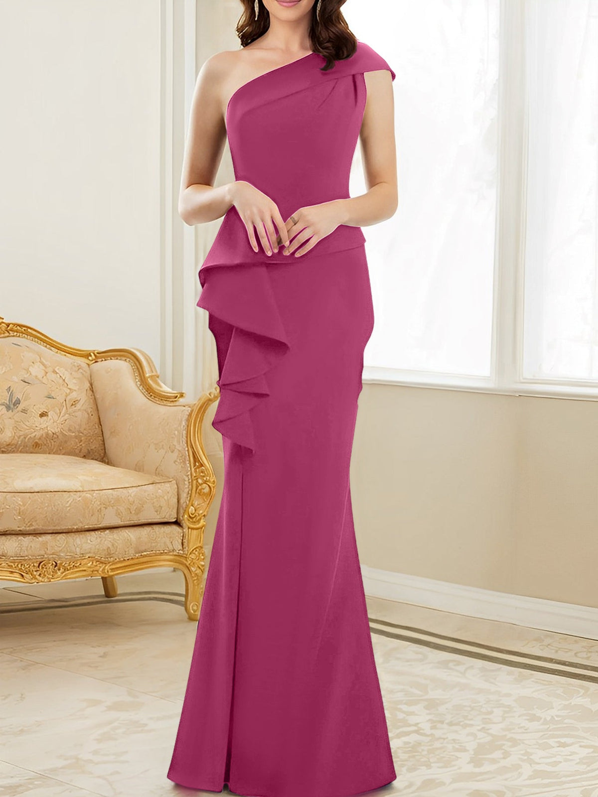 One Shoulder Long Trumpet Mermaid Gown for the Mother of the Bride