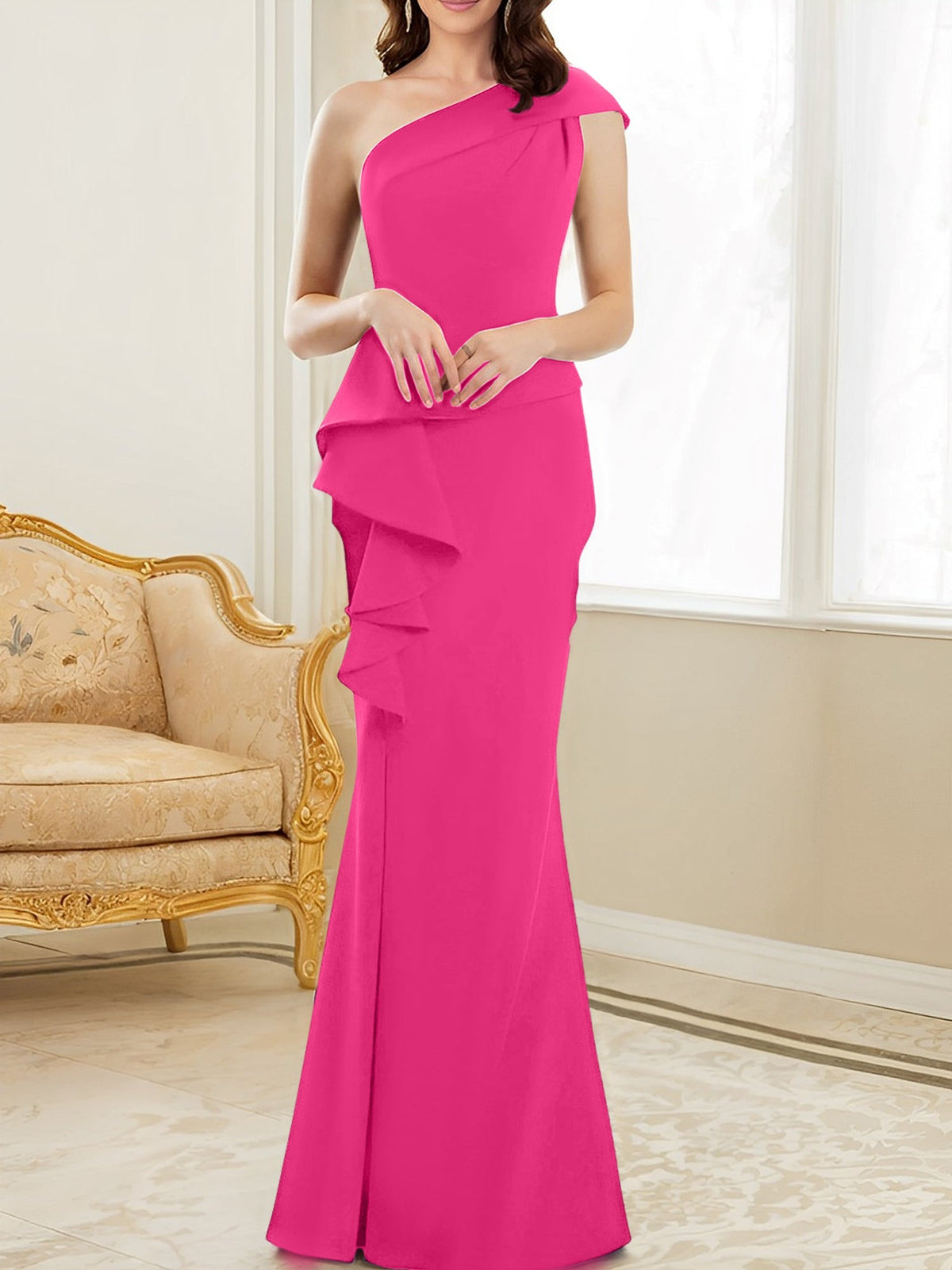 One Shoulder Long Trumpet Mermaid Gown for the Mother of the Bride