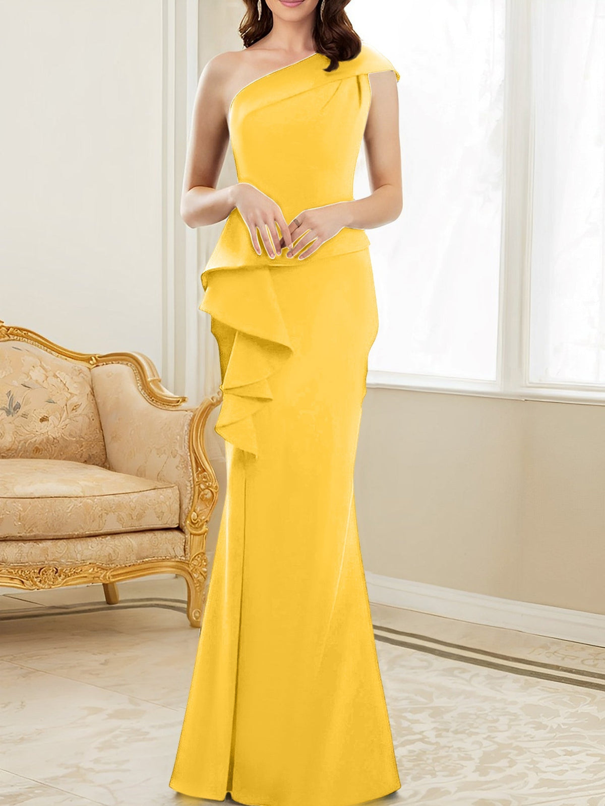 One Shoulder Long Trumpet Mermaid Gown for the Mother of the Bride