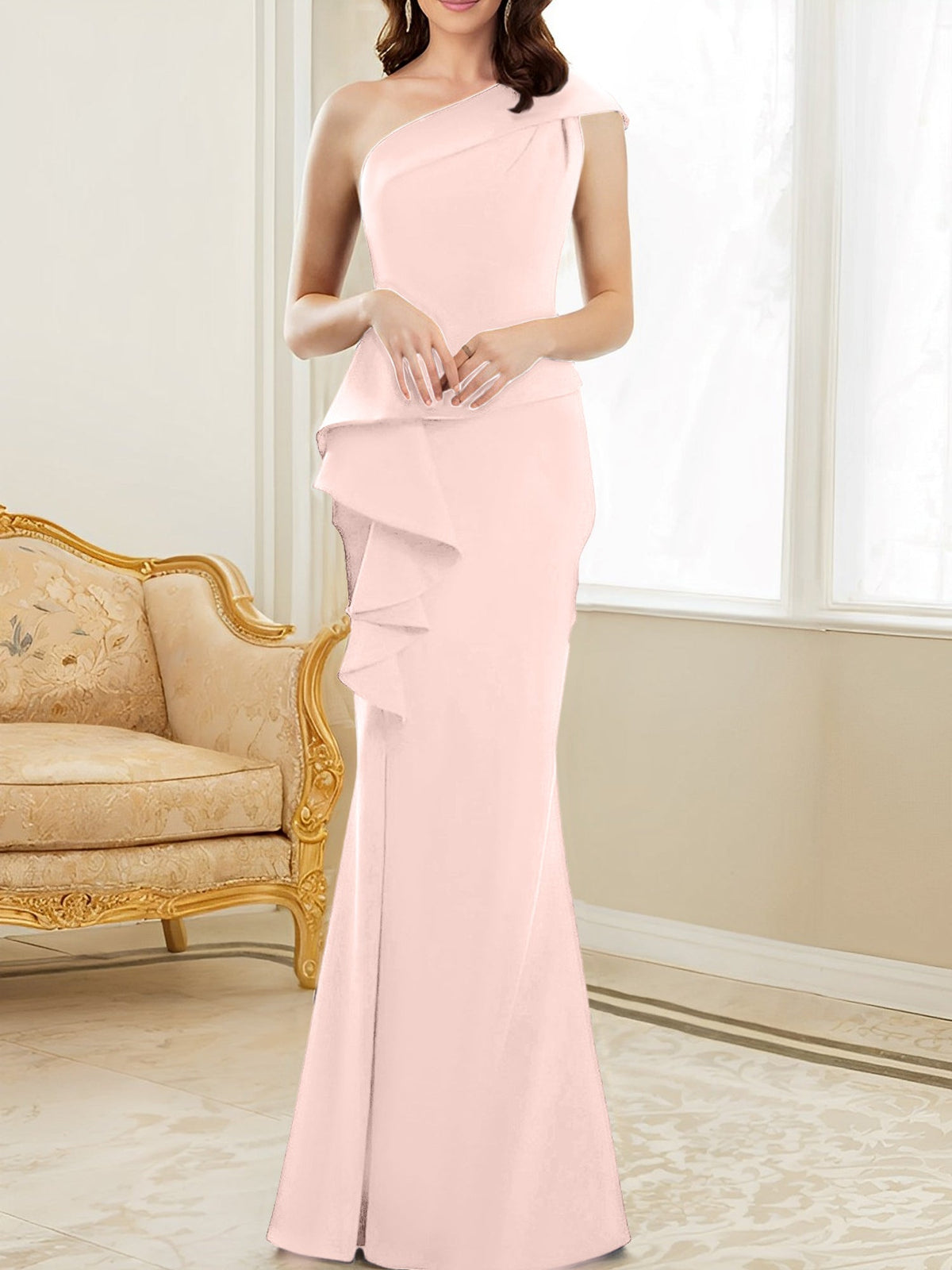 One Shoulder Long Trumpet Mermaid Gown for the Mother of the Bride