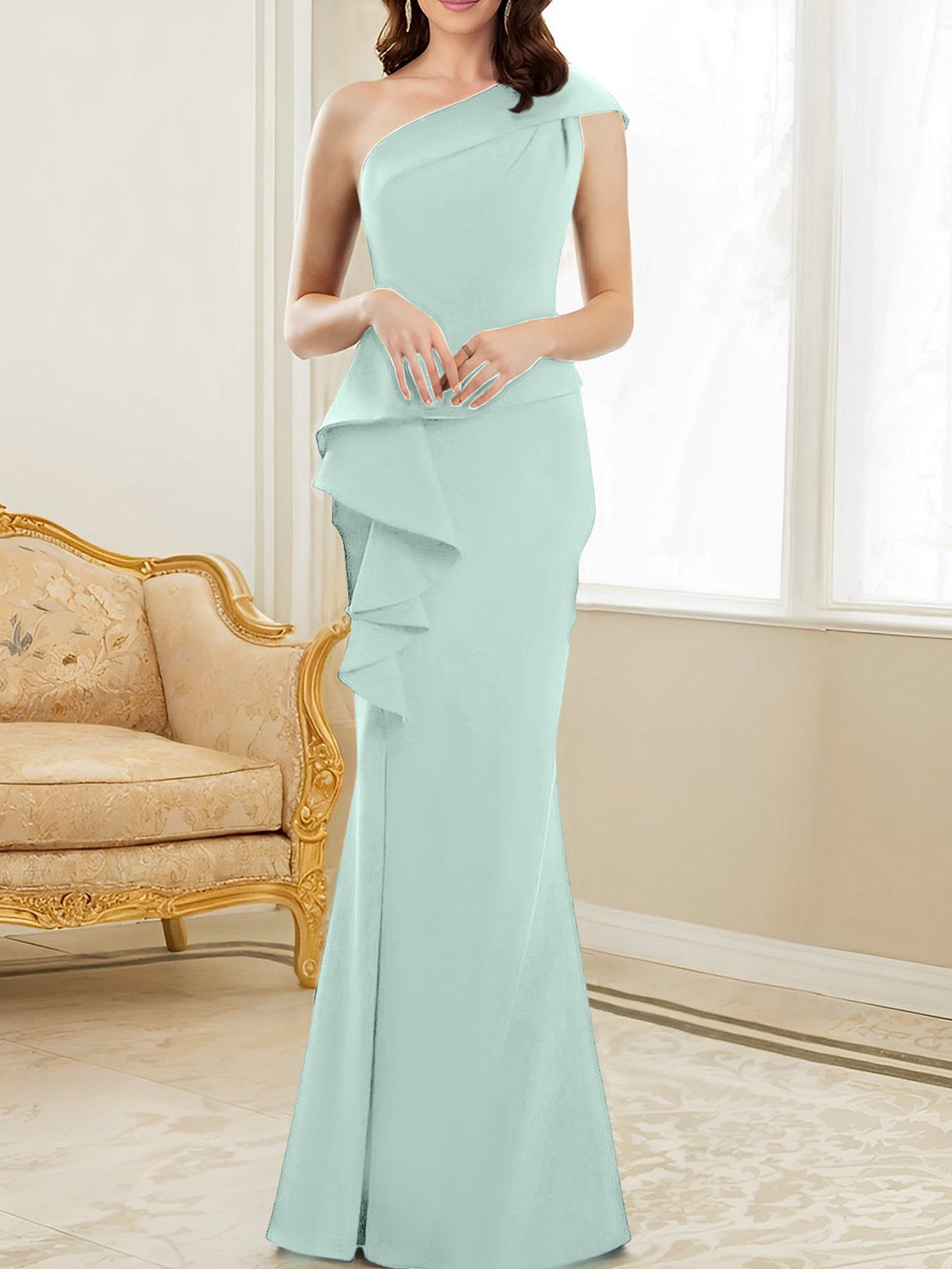 One Shoulder Long Trumpet Mermaid Gown for the Mother of the Bride