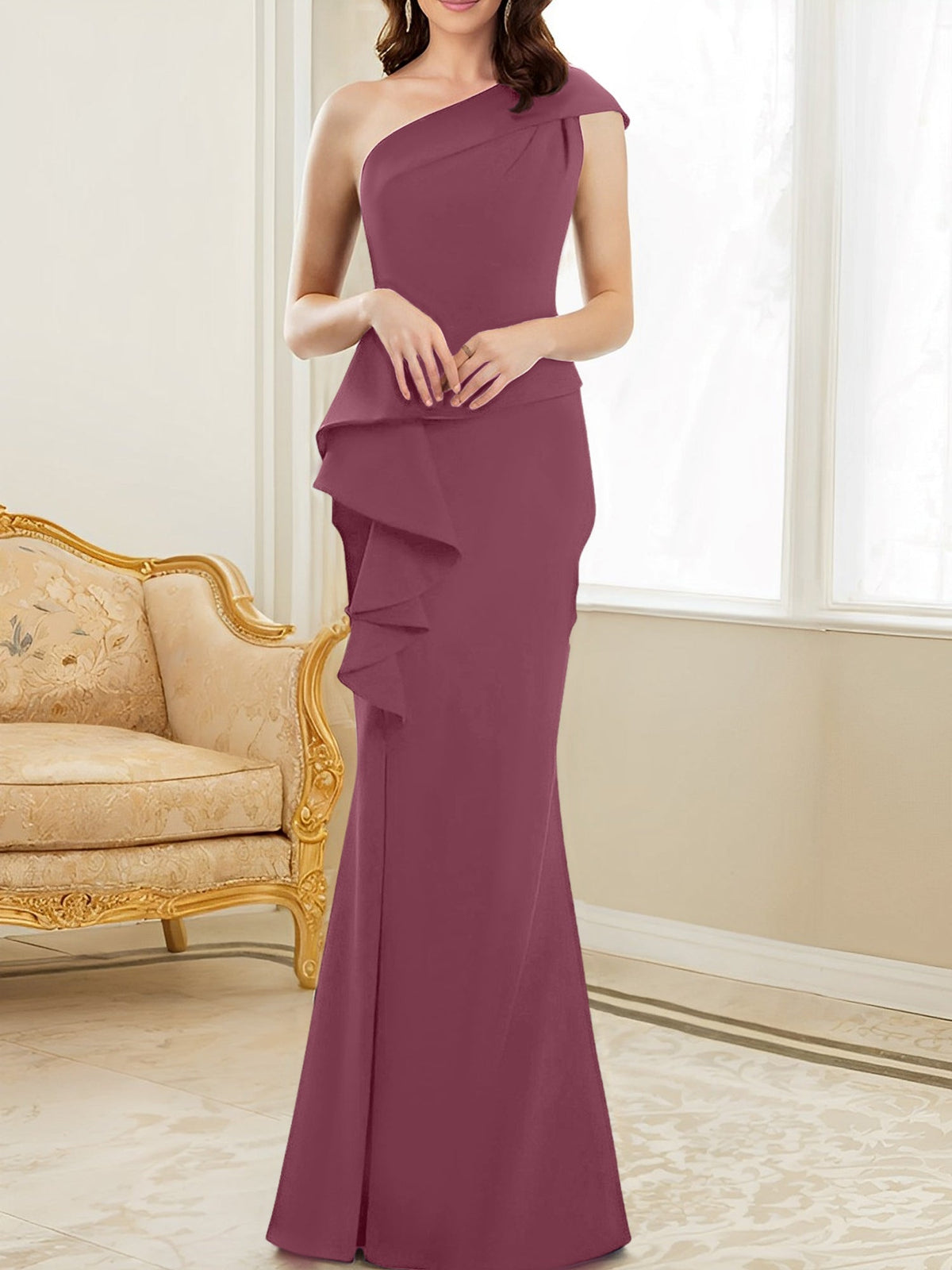 One Shoulder Long Trumpet Mermaid Gown for the Mother of the Bride