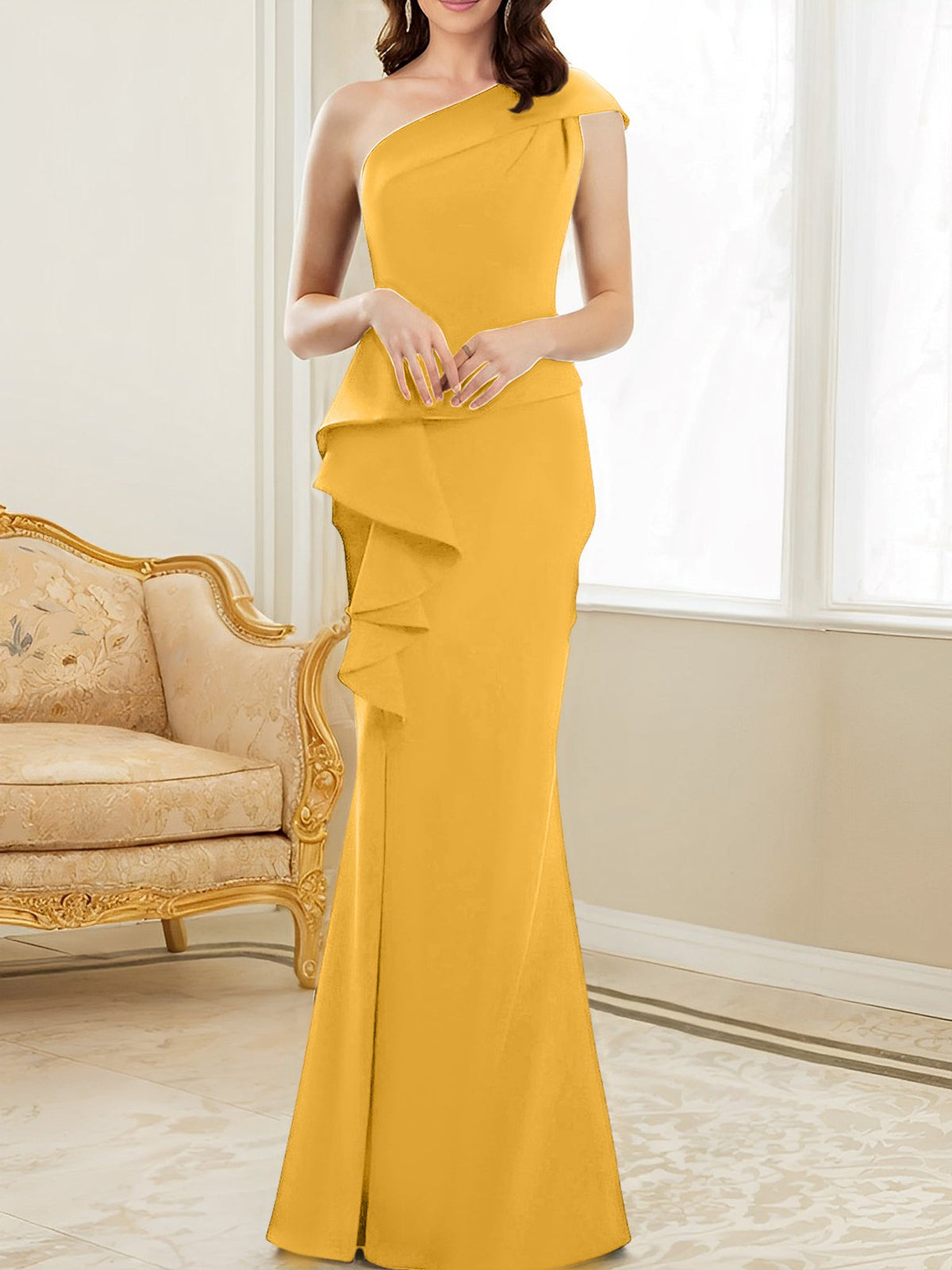 One Shoulder Long Trumpet Mermaid Gown for the Mother of the Bride
