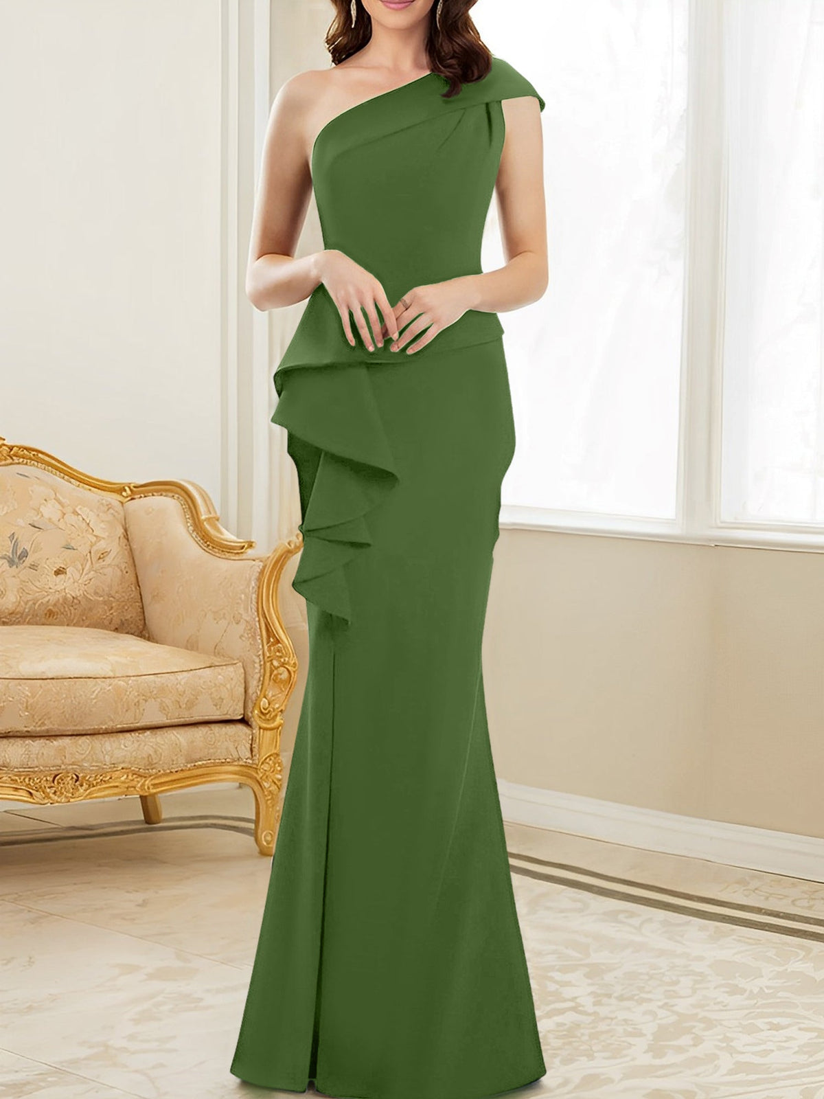 One Shoulder Long Trumpet Mermaid Gown for the Mother of the Bride