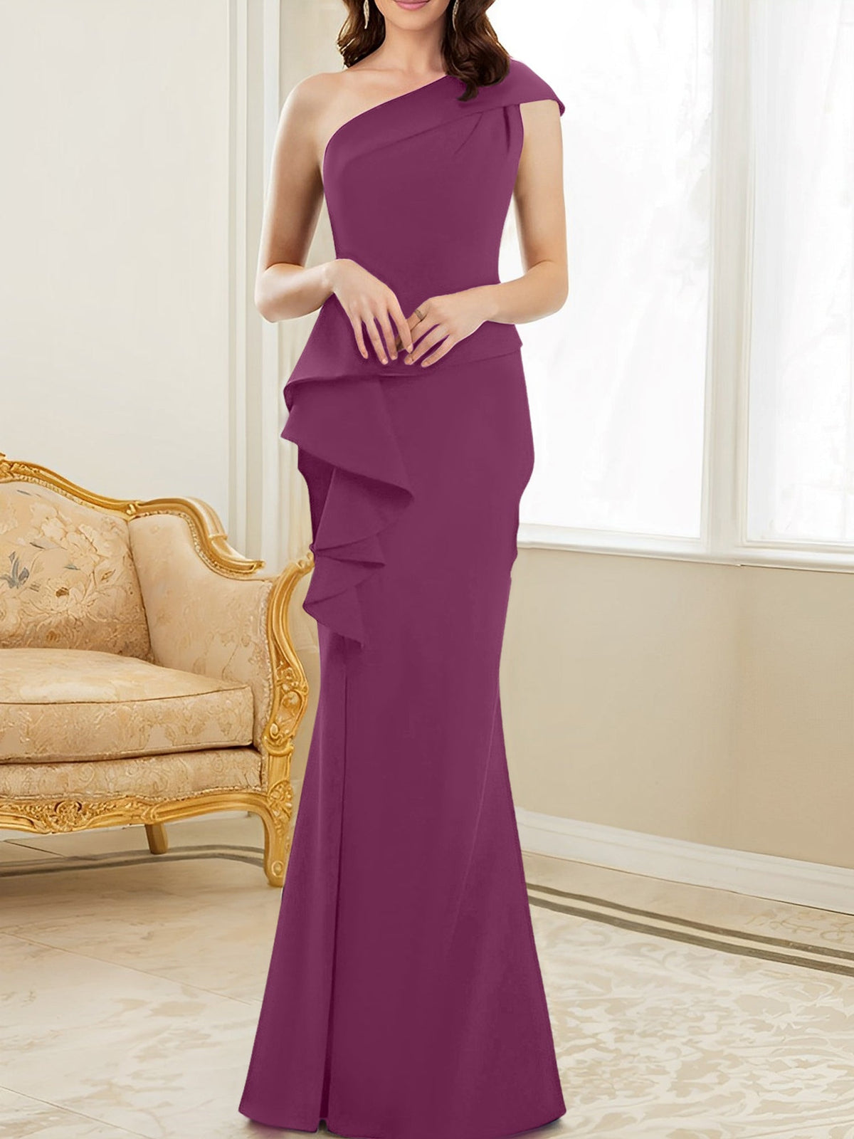 One Shoulder Long Trumpet Mermaid Gown for the Mother of the Bride