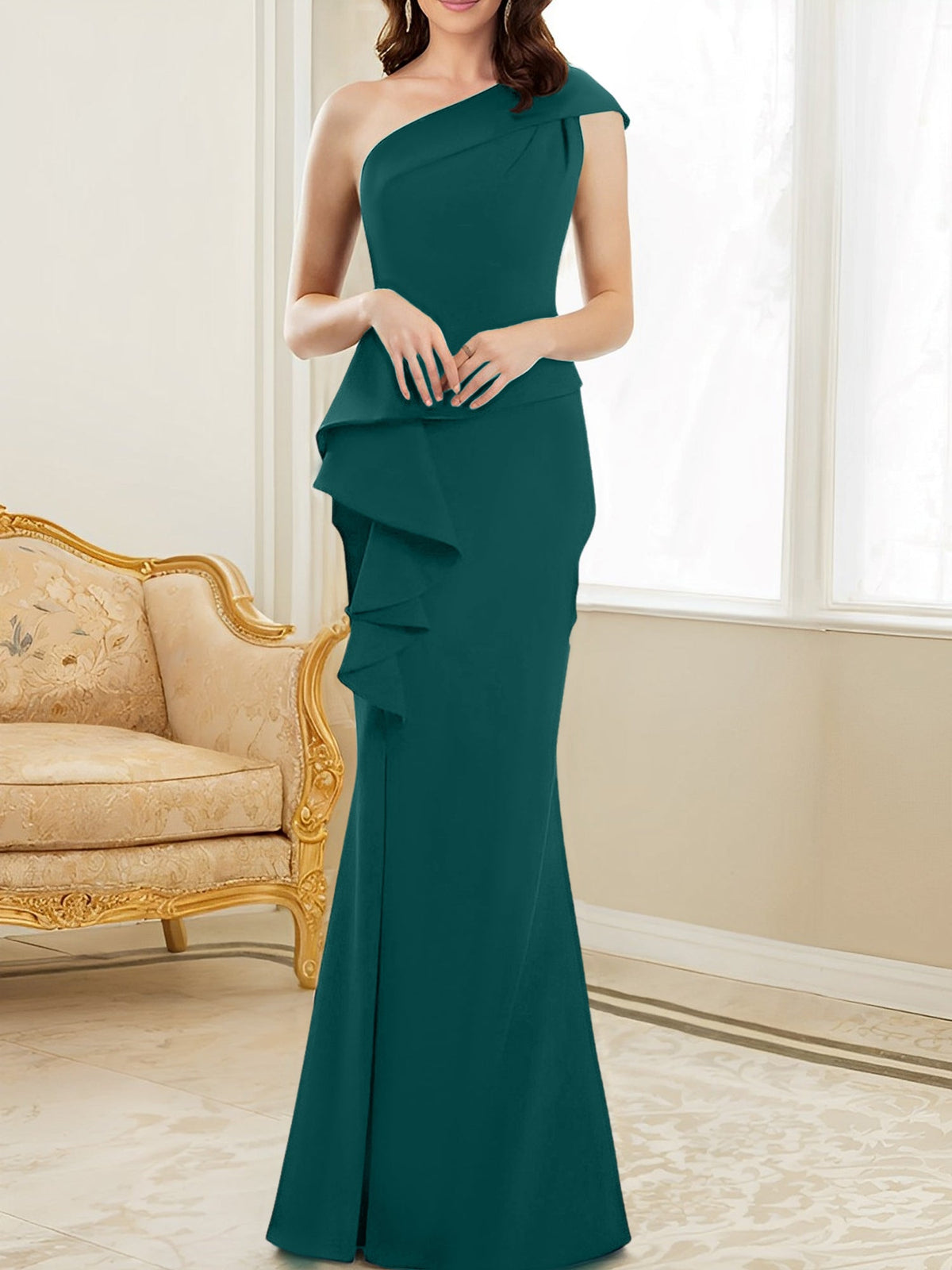 One Shoulder Long Trumpet Mermaid Gown for the Mother of the Bride
