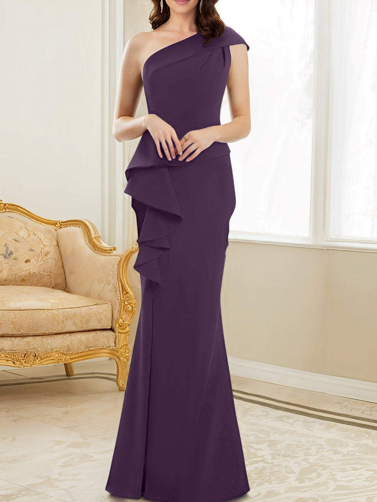 One Shoulder Long Trumpet Mermaid Gown for the Mother of the Bride