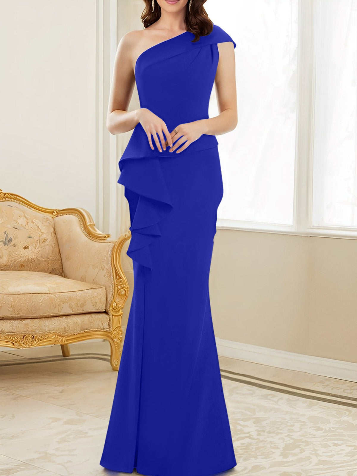 One Shoulder Long Trumpet Mermaid Gown for the Mother of the Bride