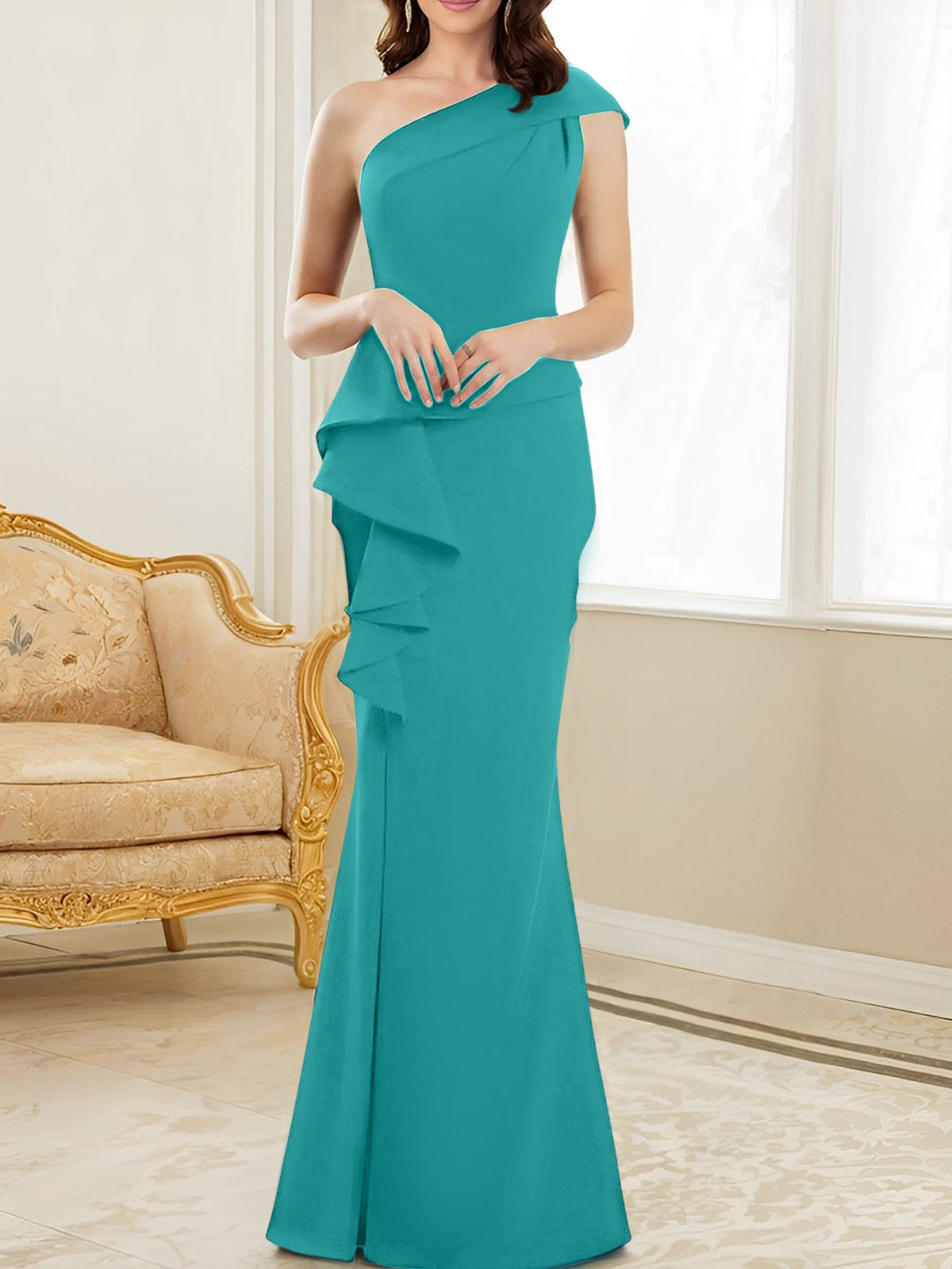 One Shoulder Long Trumpet Mermaid Gown for the Mother of the Bride