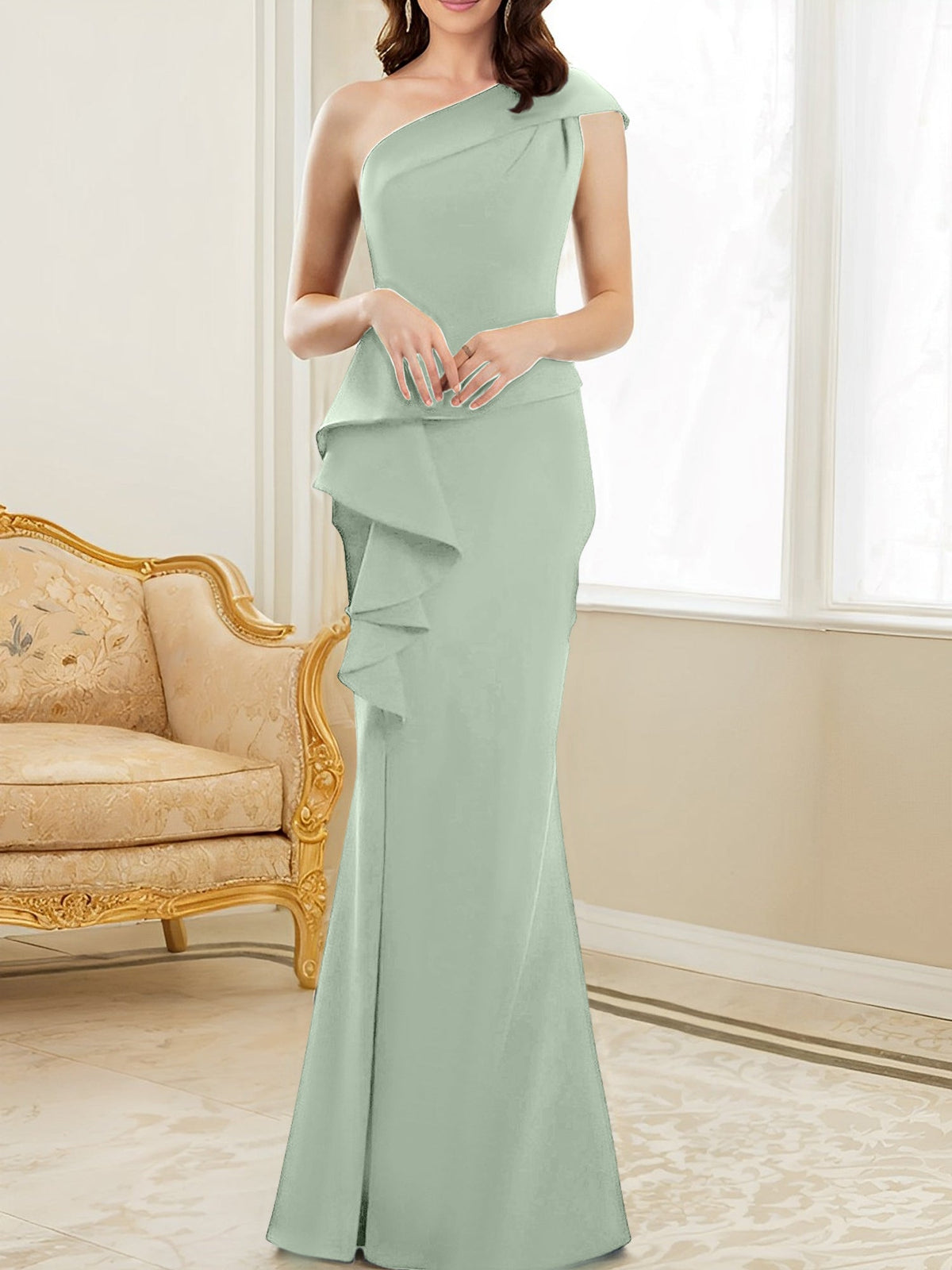 One Shoulder Long Trumpet Mermaid Gown for the Mother of the Bride