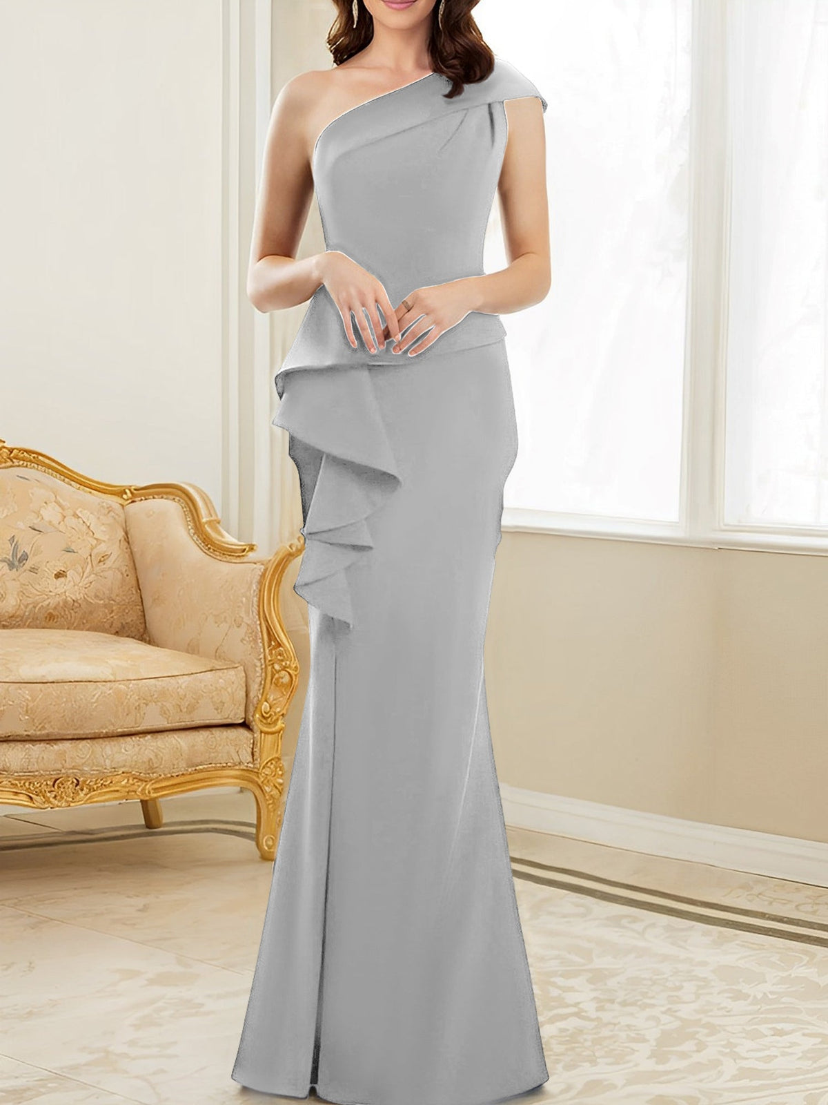 One Shoulder Long Trumpet Mermaid Gown for the Mother of the Bride