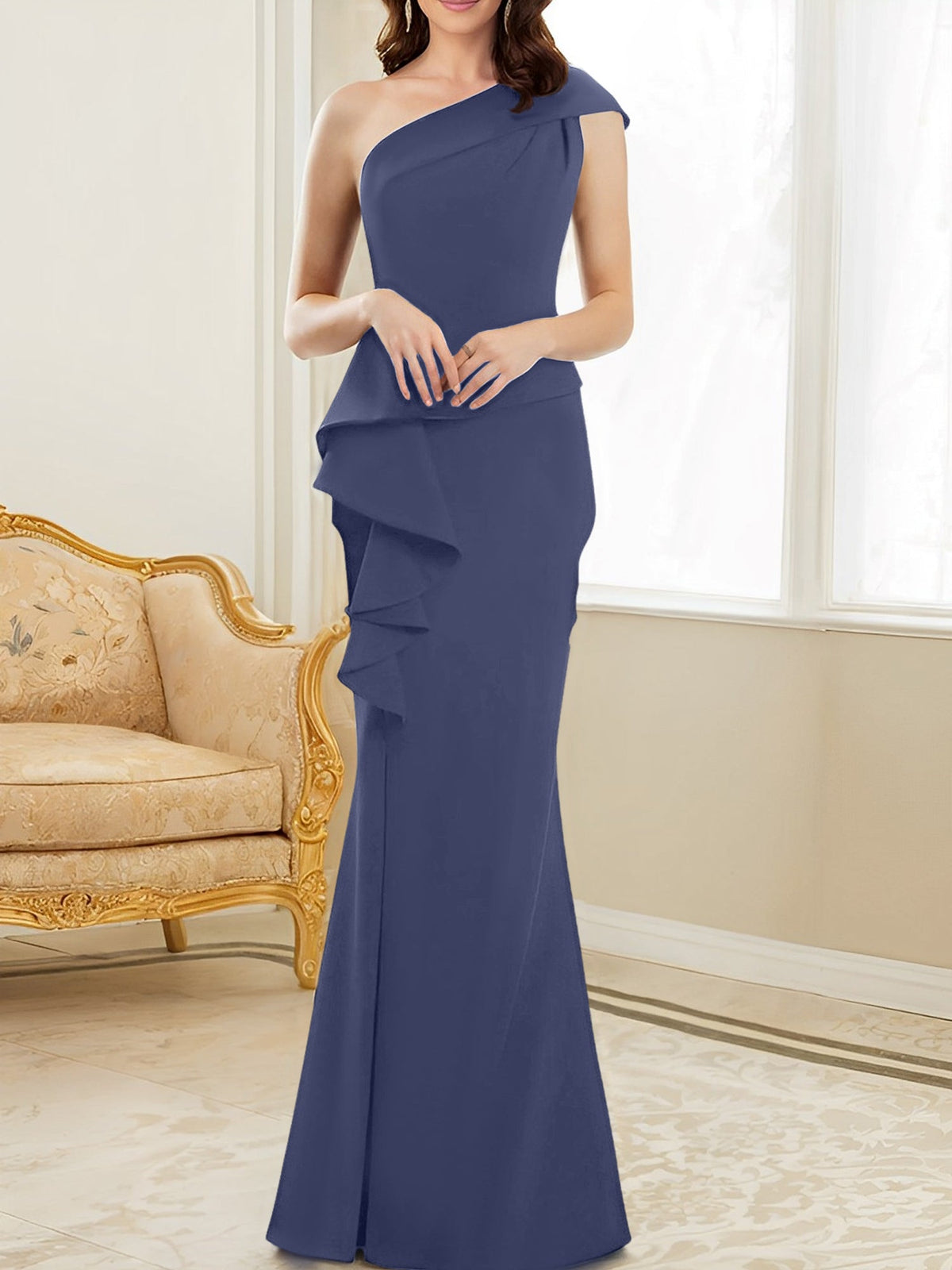 One Shoulder Long Trumpet Mermaid Gown for the Mother of the Bride