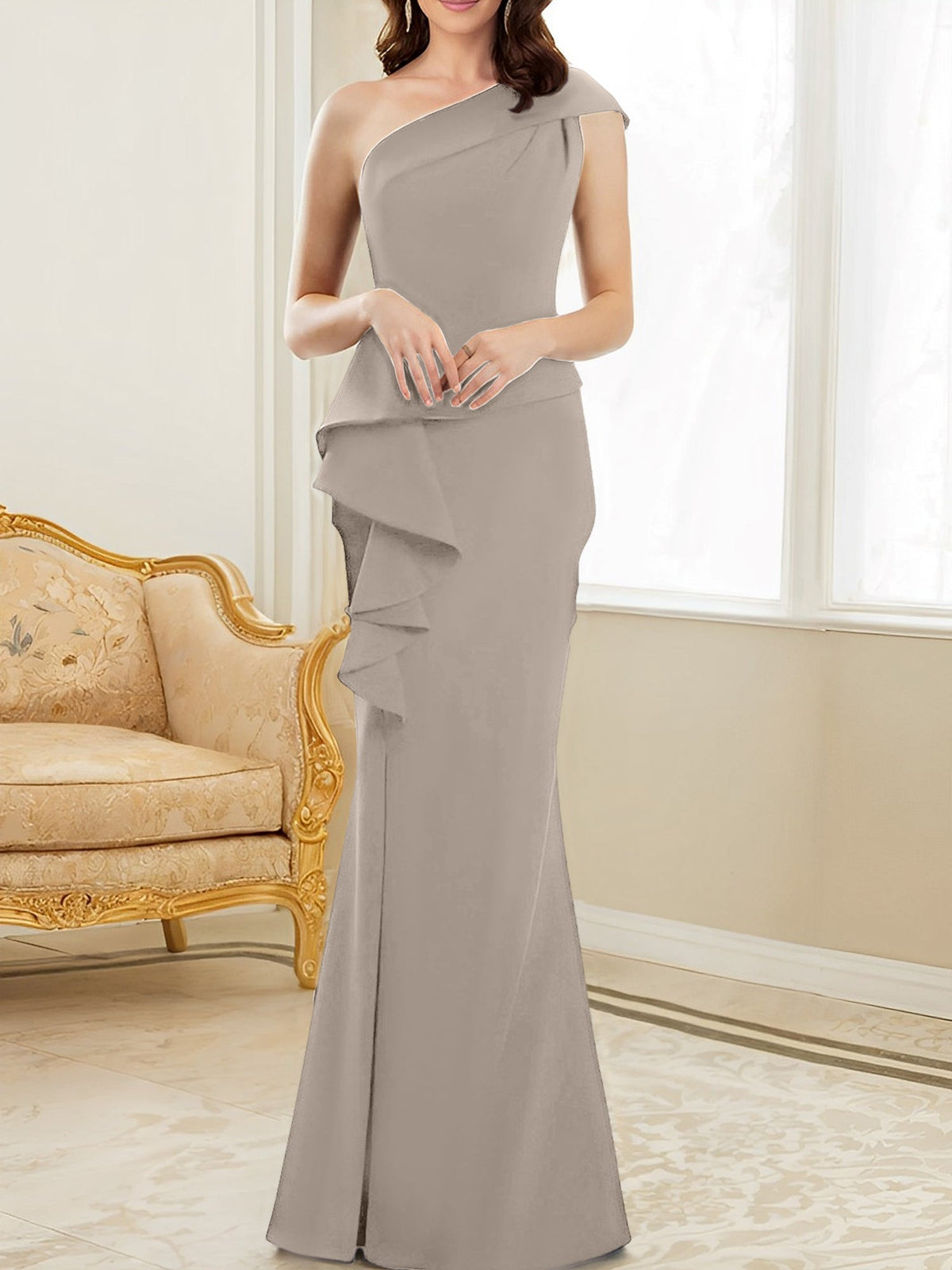 One Shoulder Long Trumpet Mermaid Gown for the Mother of the Bride