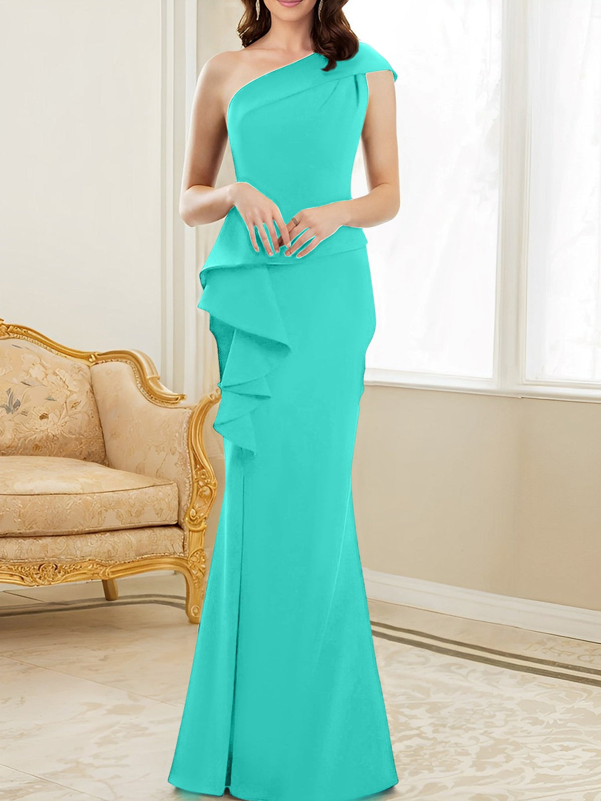 One Shoulder Long Trumpet Mermaid Gown for the Mother of the Bride