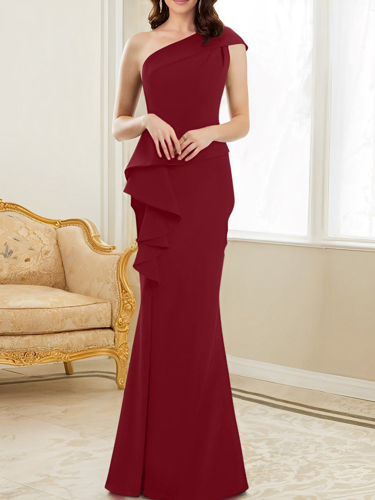 One Shoulder Long Trumpet Mermaid Gown for the Mother of the Bride