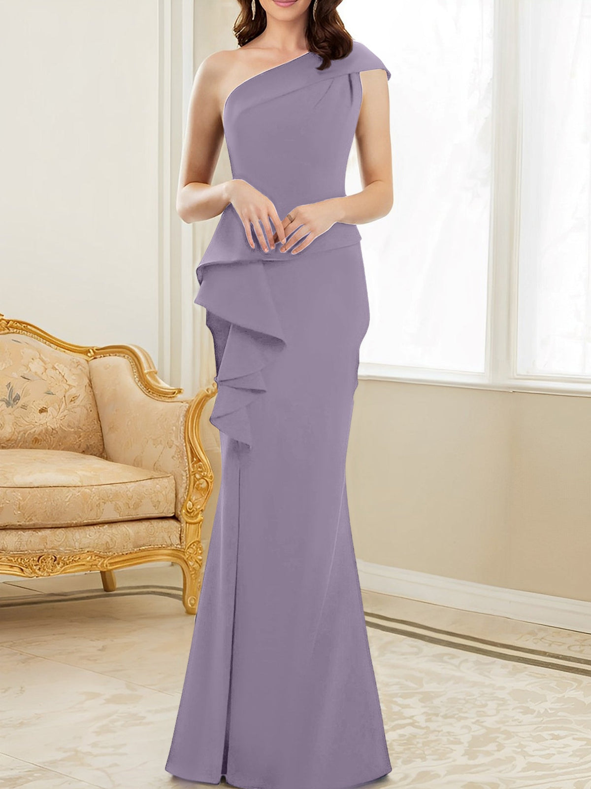One Shoulder Long Trumpet Mermaid Gown for the Mother of the Bride