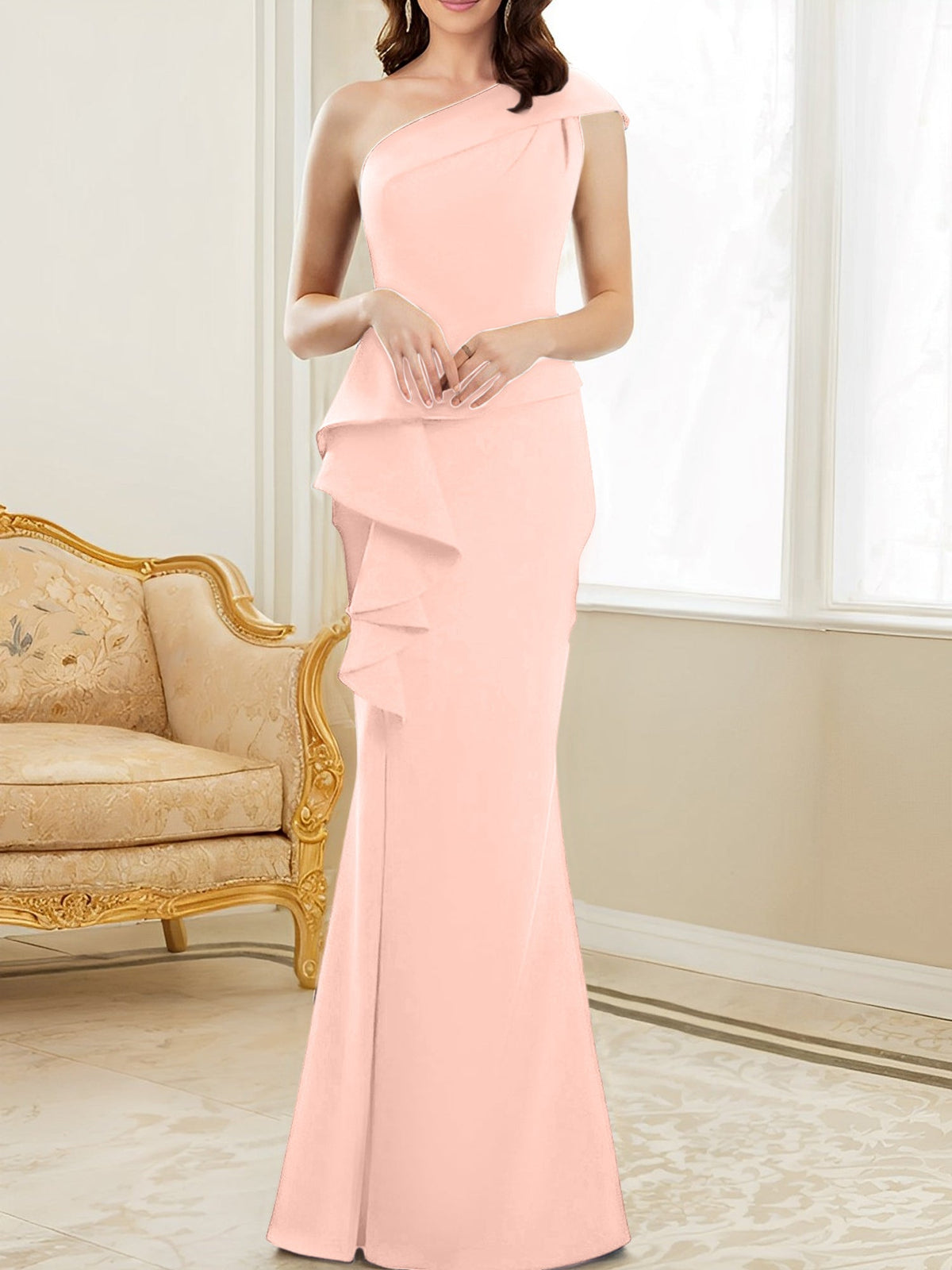 One Shoulder Long Trumpet Mermaid Gown for the Mother of the Bride